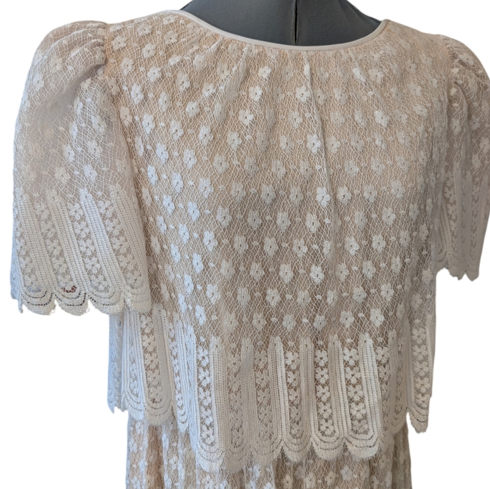 70s 80s Vintage Women's All Lace Floral Romantic Wedding Dress Gilberts Rare USA